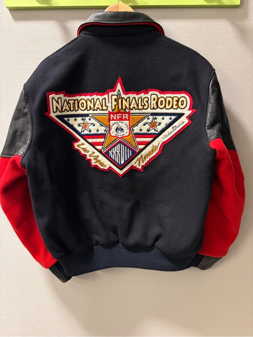 Rodeo-America 1996 National Finals Rodeo Men's Navy Red Leather Wool Jacket